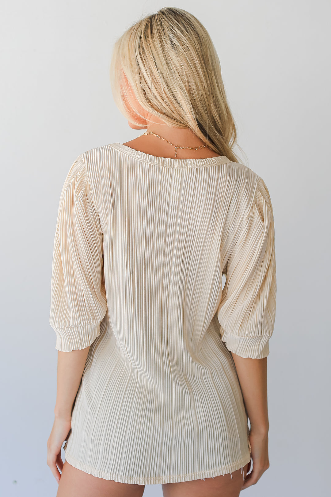 cream Plisse Top back view