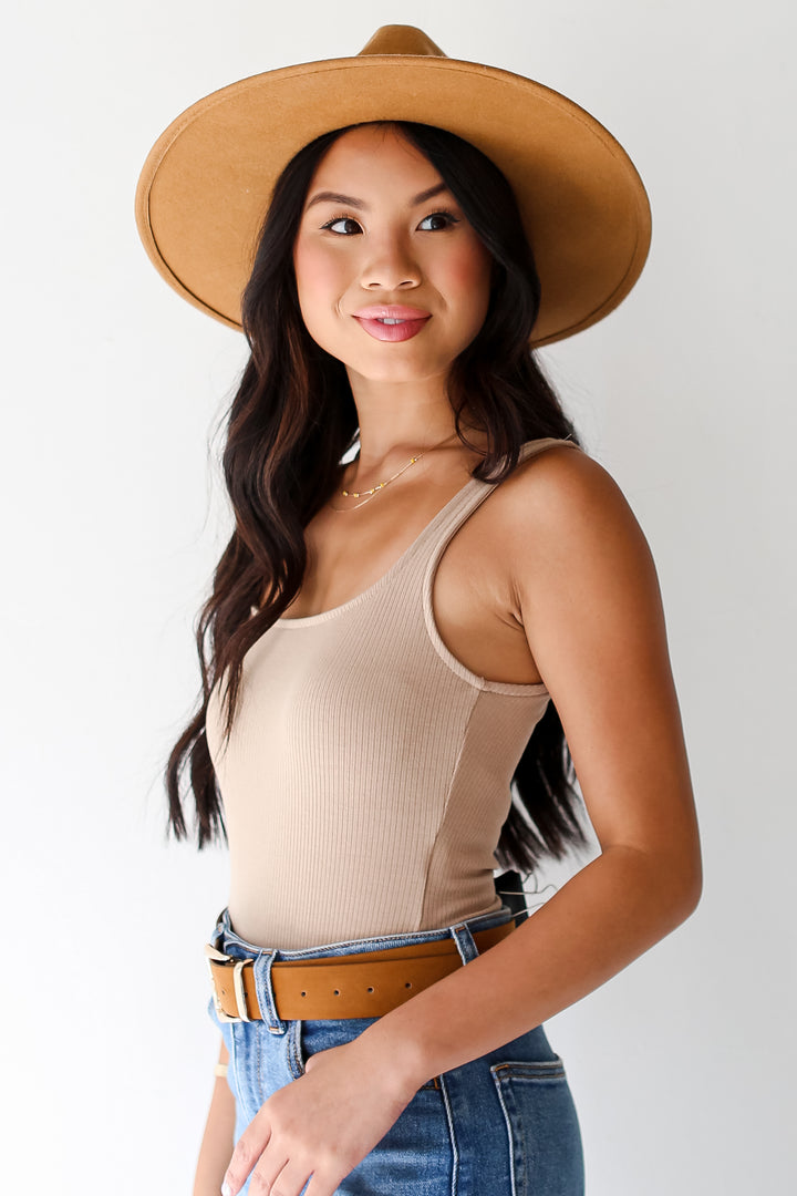 taupe Ribbed Bodysuit side view