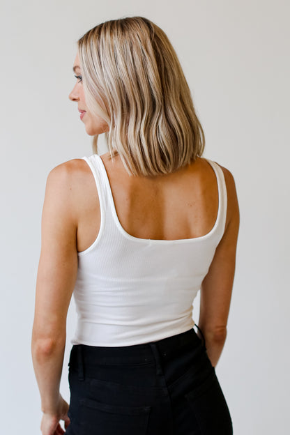 white Ribbed Bodysuit back view