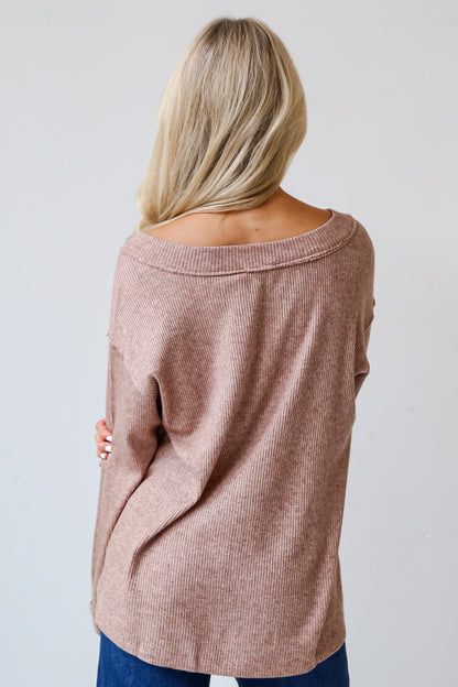 Taupe Brushed Ribbed Knit Top back view