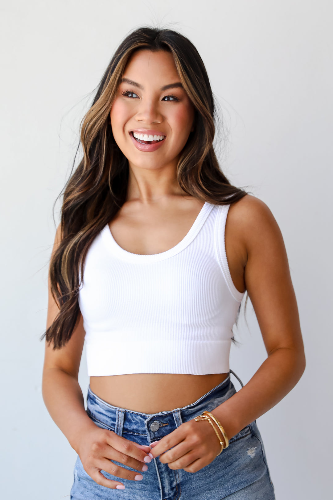 white cropped tank