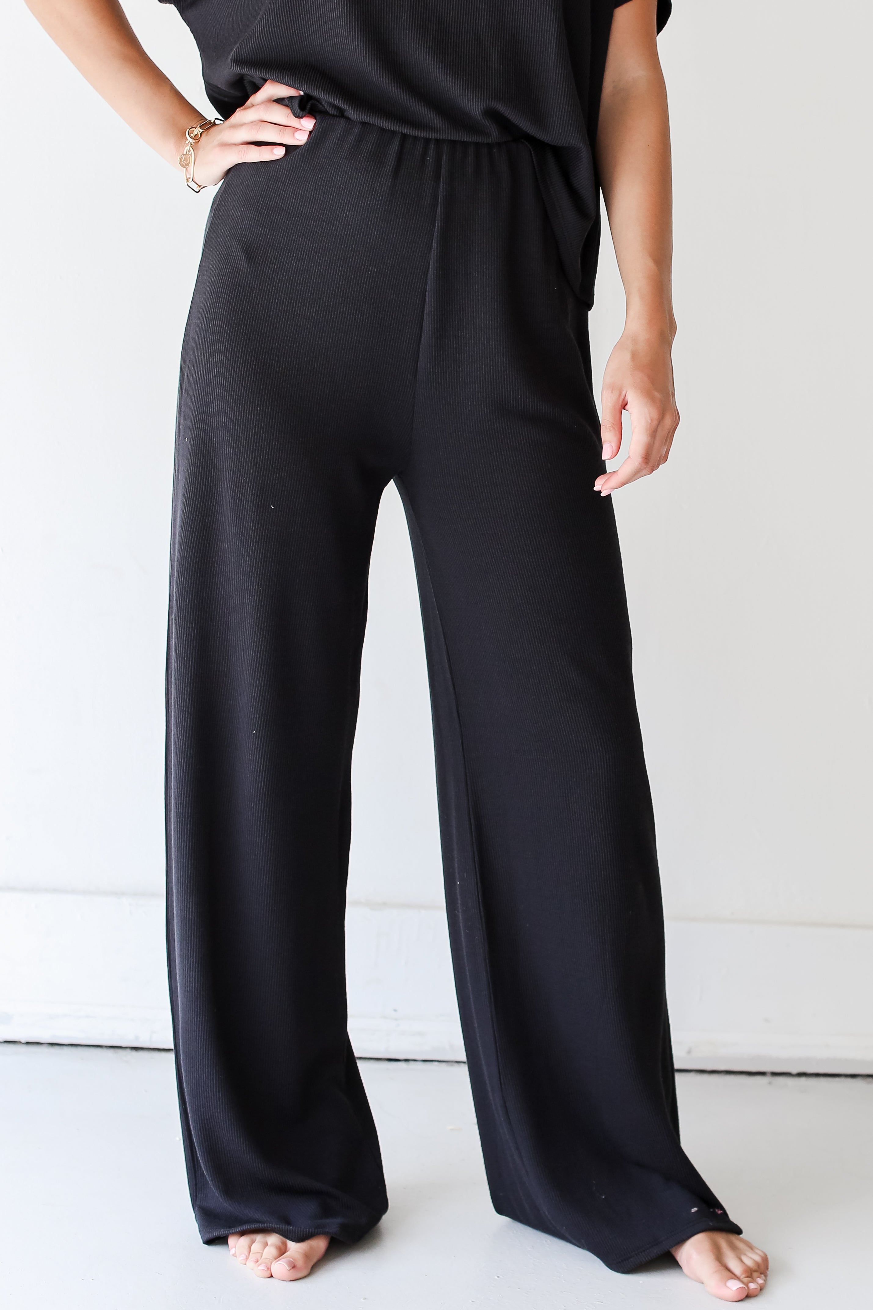 black Corded Lounge Pants close up