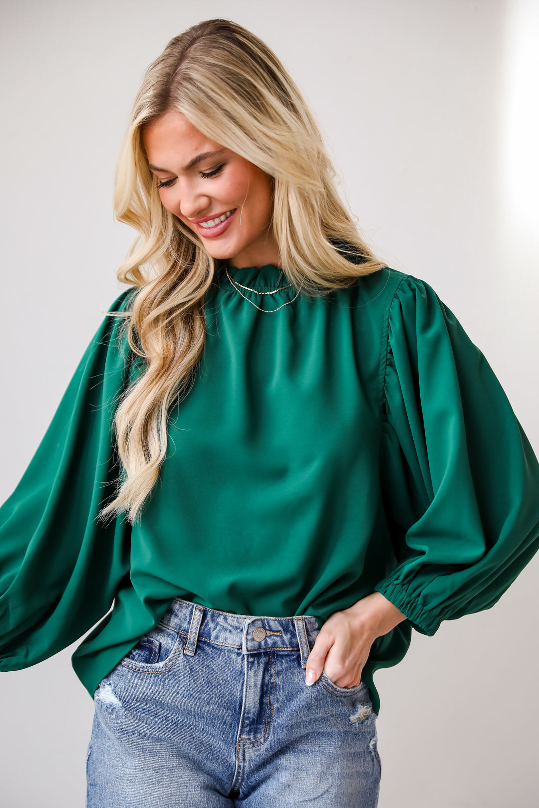 cute green Ruffle Blouse