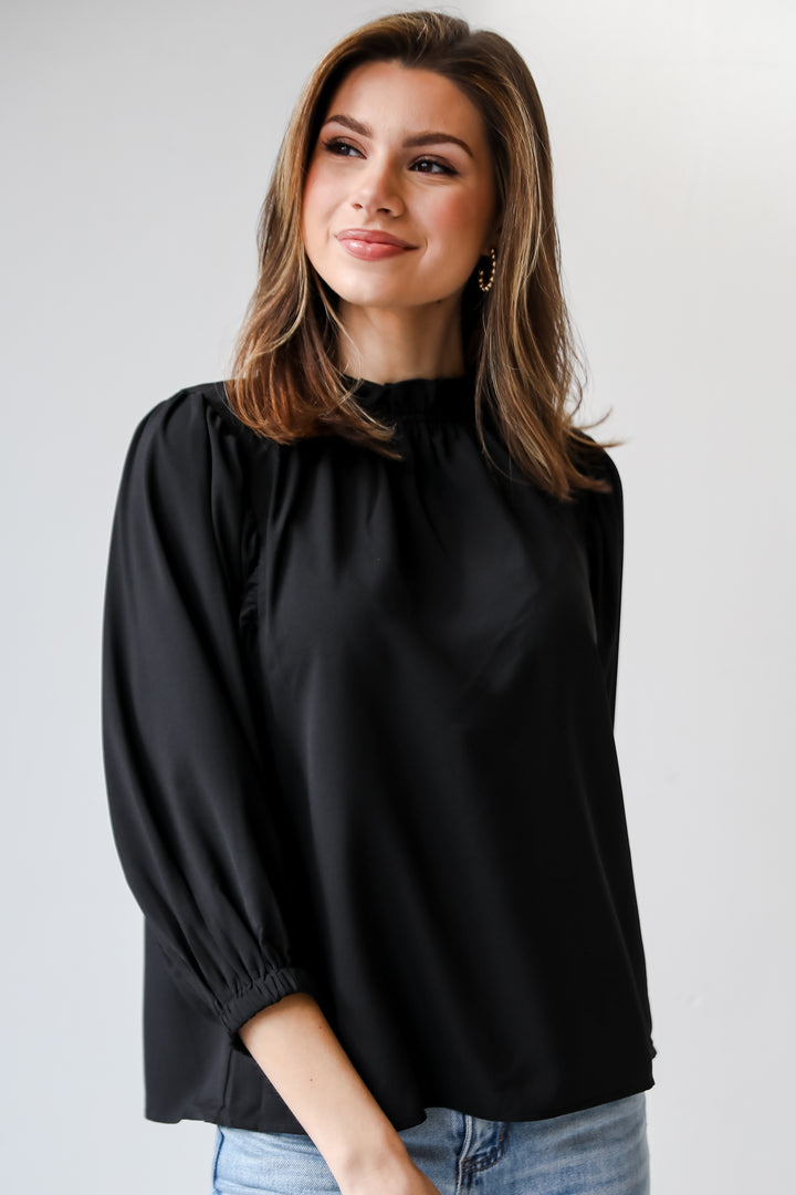 cute black Ruffle Blouse