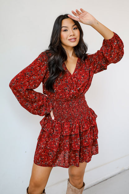 Decadent Presence Rust Floral Mini Dress