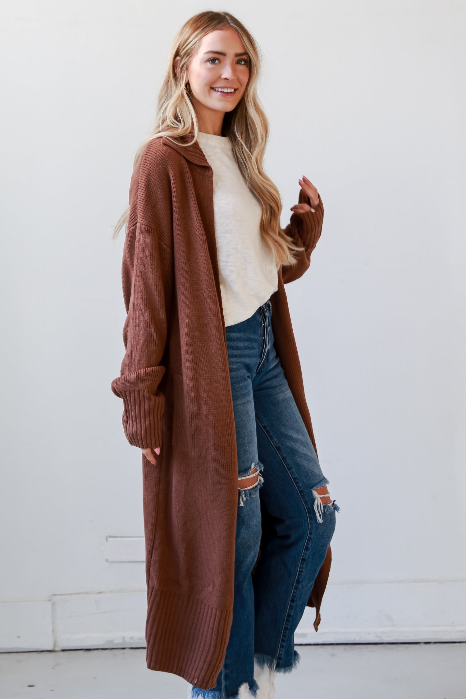 Mocha Longline Sweater Cardigan for women