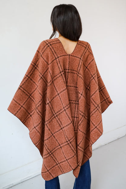 Cozy Success Rust Plaid Shawl