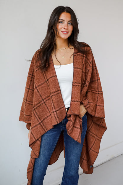 Cozy Success Rust Plaid Shawl