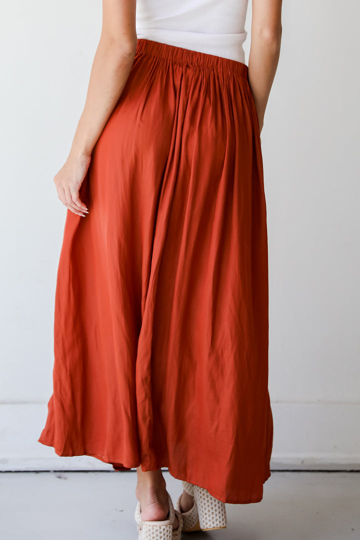 Rust Satin Midi Skirt