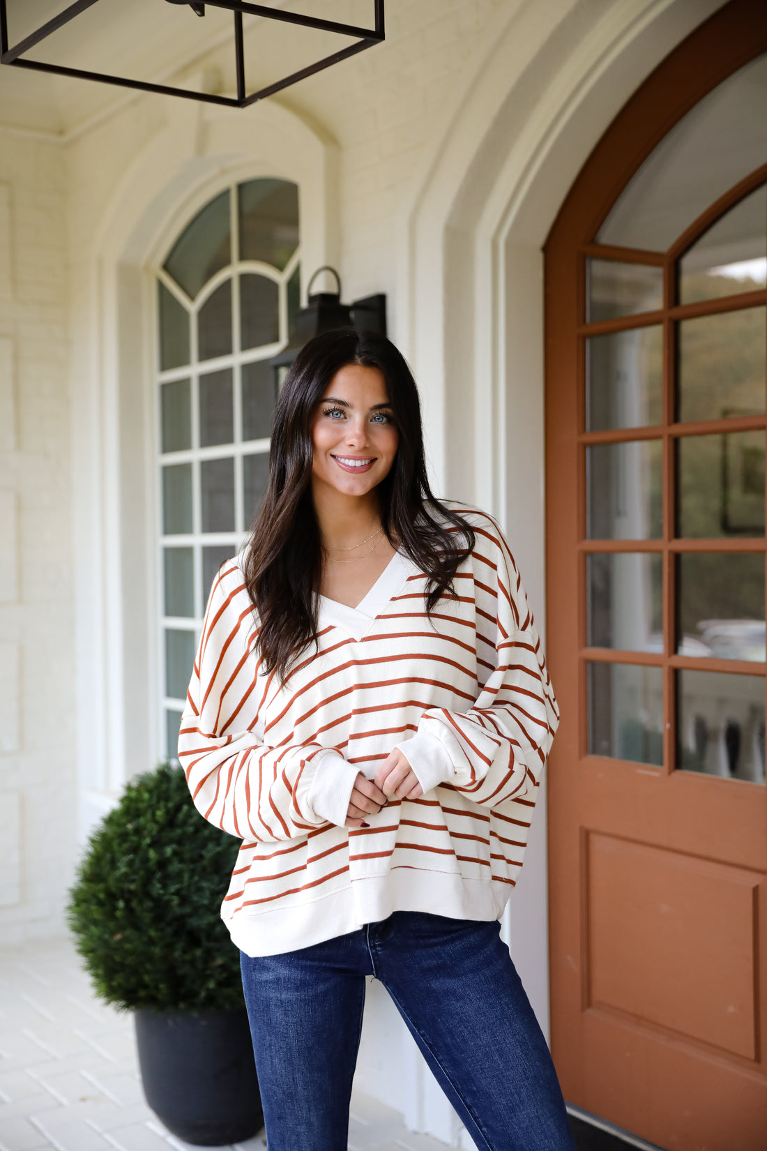 Positively Delightful Brick Striped Knit Top