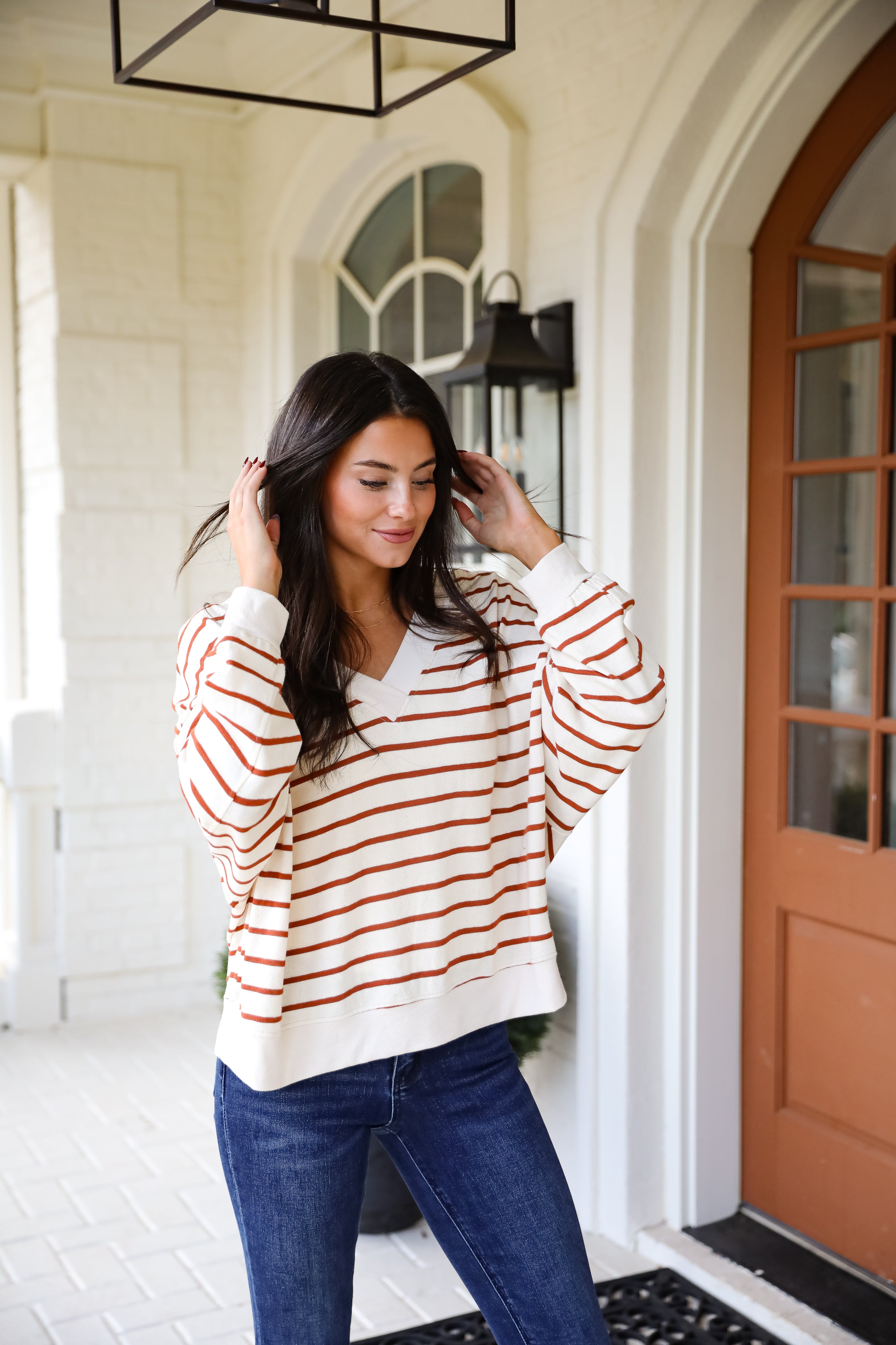 Positively Delightful Brick Striped Knit Top