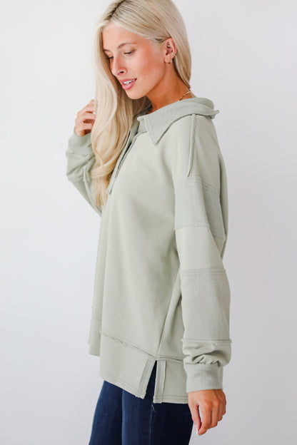 Majorly Comfy Sage Collared Pullover