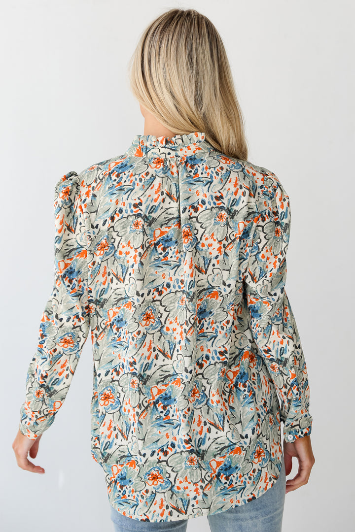 Sage Floral Blouse back view