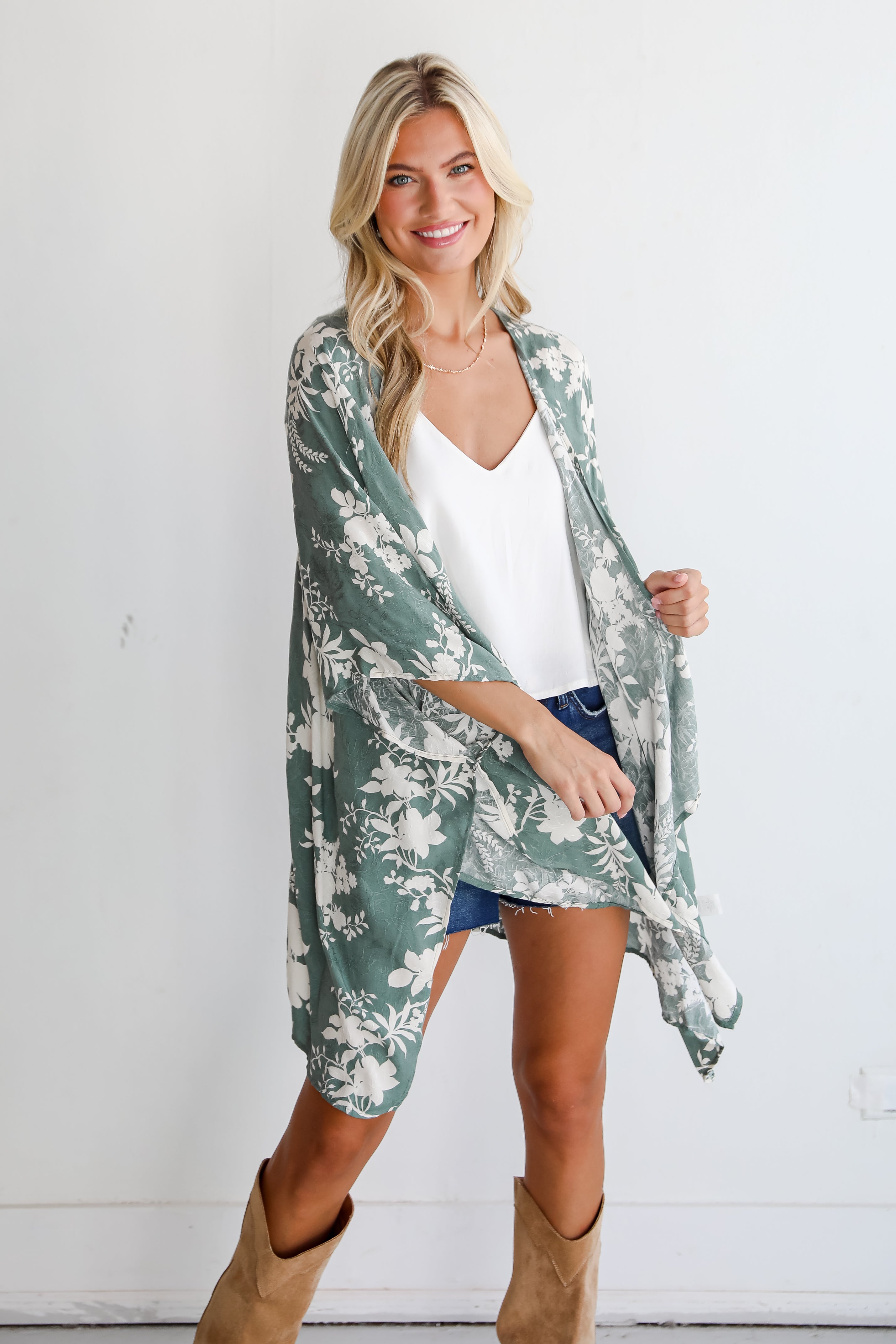 Feeling Flouncy Sage Floral Kimono