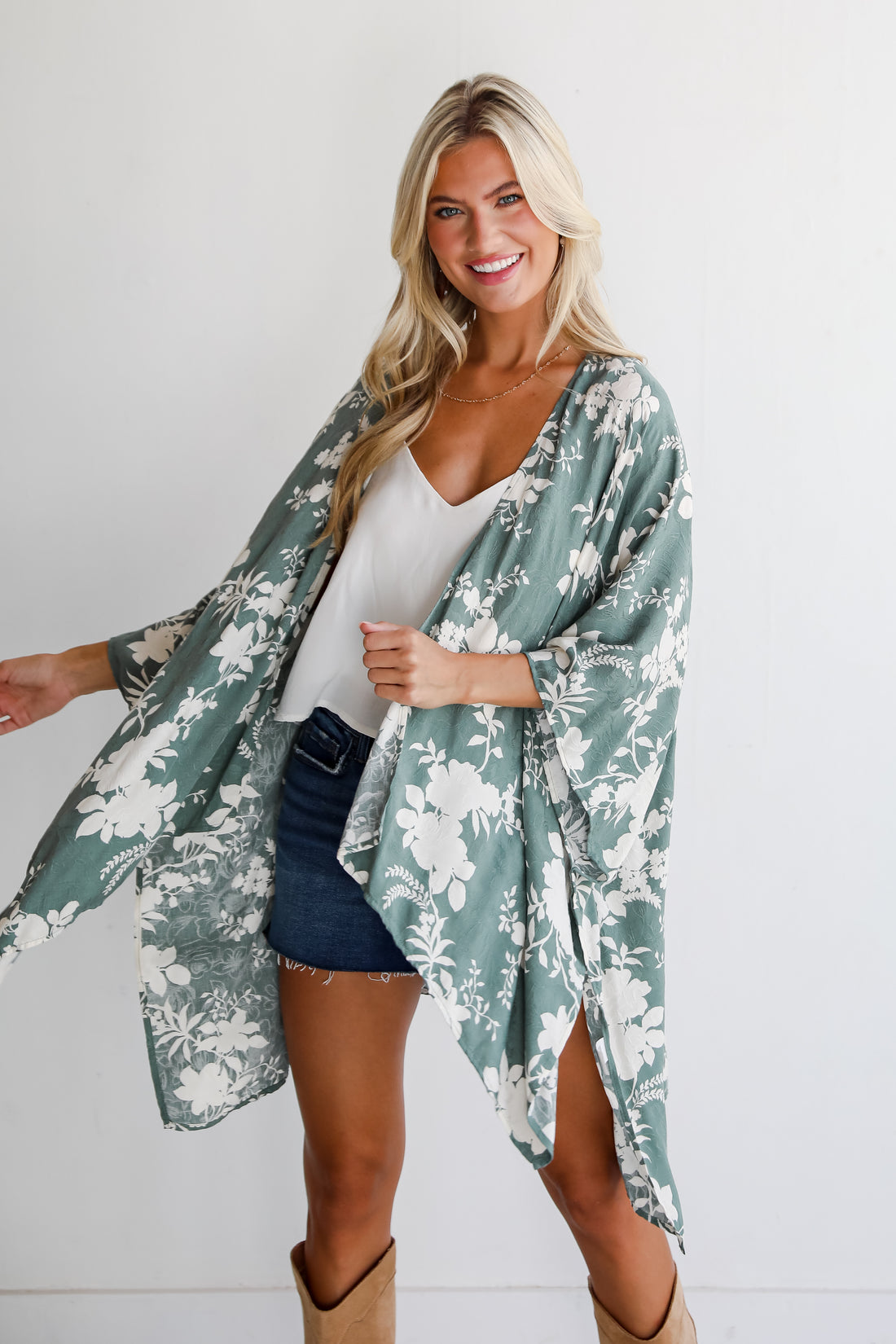 Feeling Flouncy Sage Floral Kimono