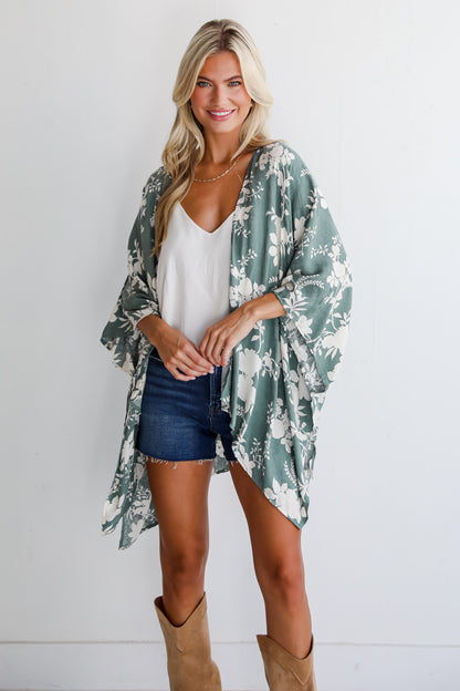 Feeling Flouncy Sage Floral Kimono