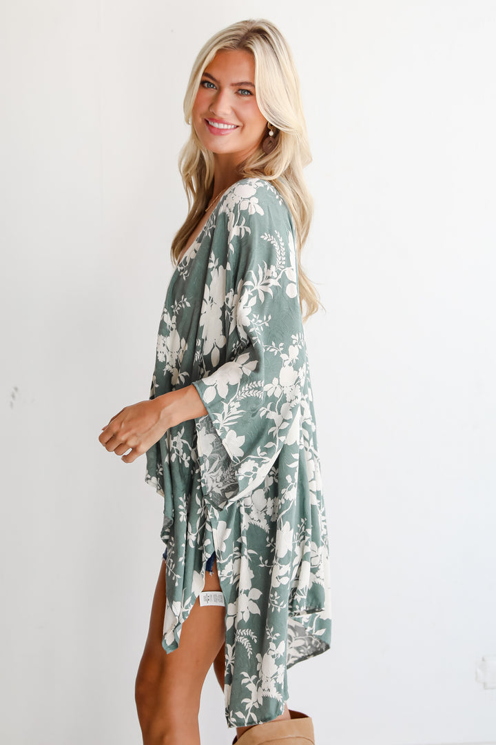 Feeling Flouncy Sage Floral Kimono