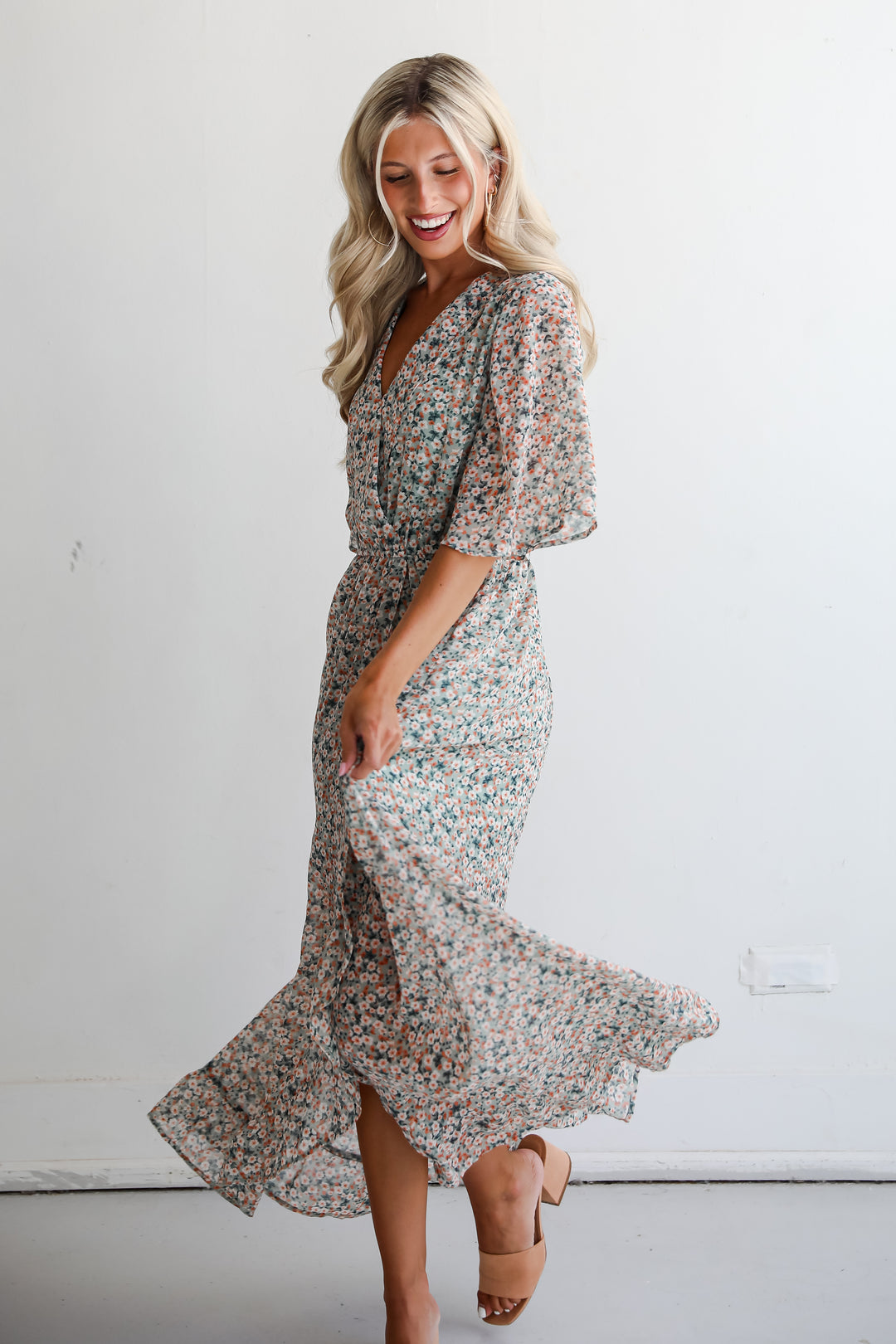 Undeniably Gorgeous Sage Floral Maxi Dress