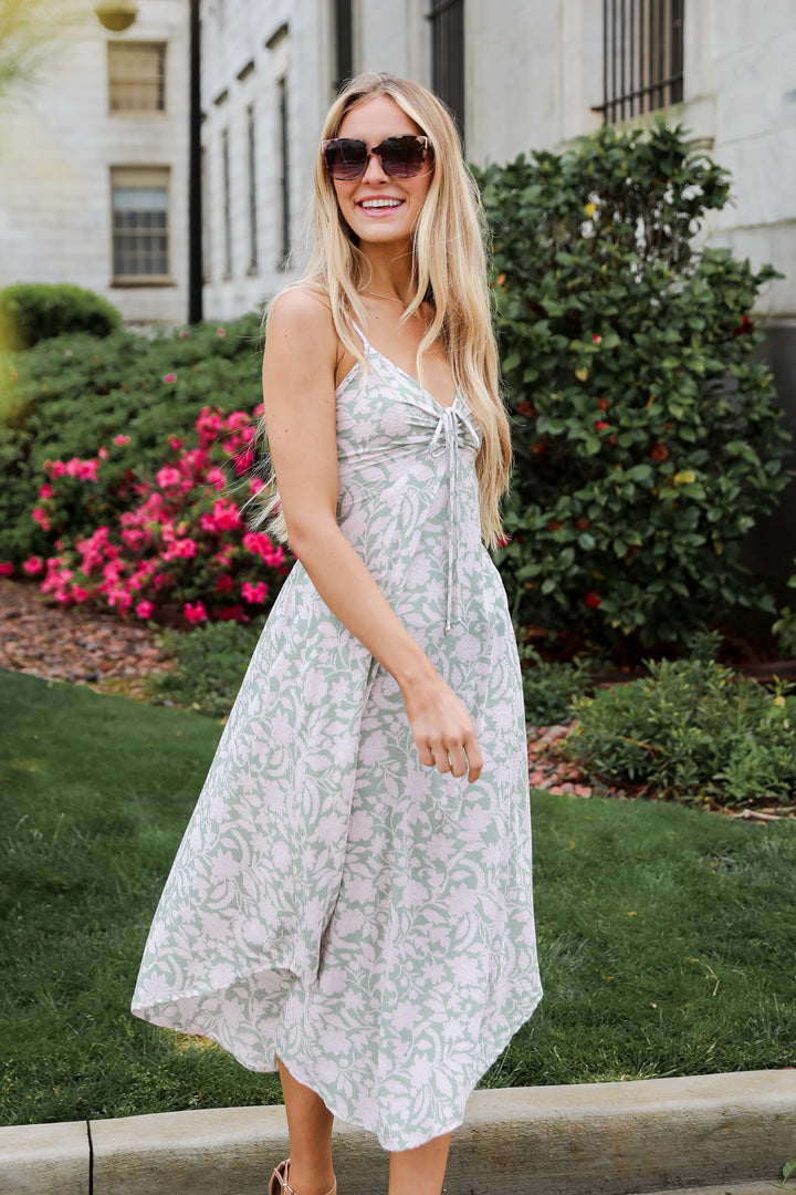 Sage Floral Midi Dress