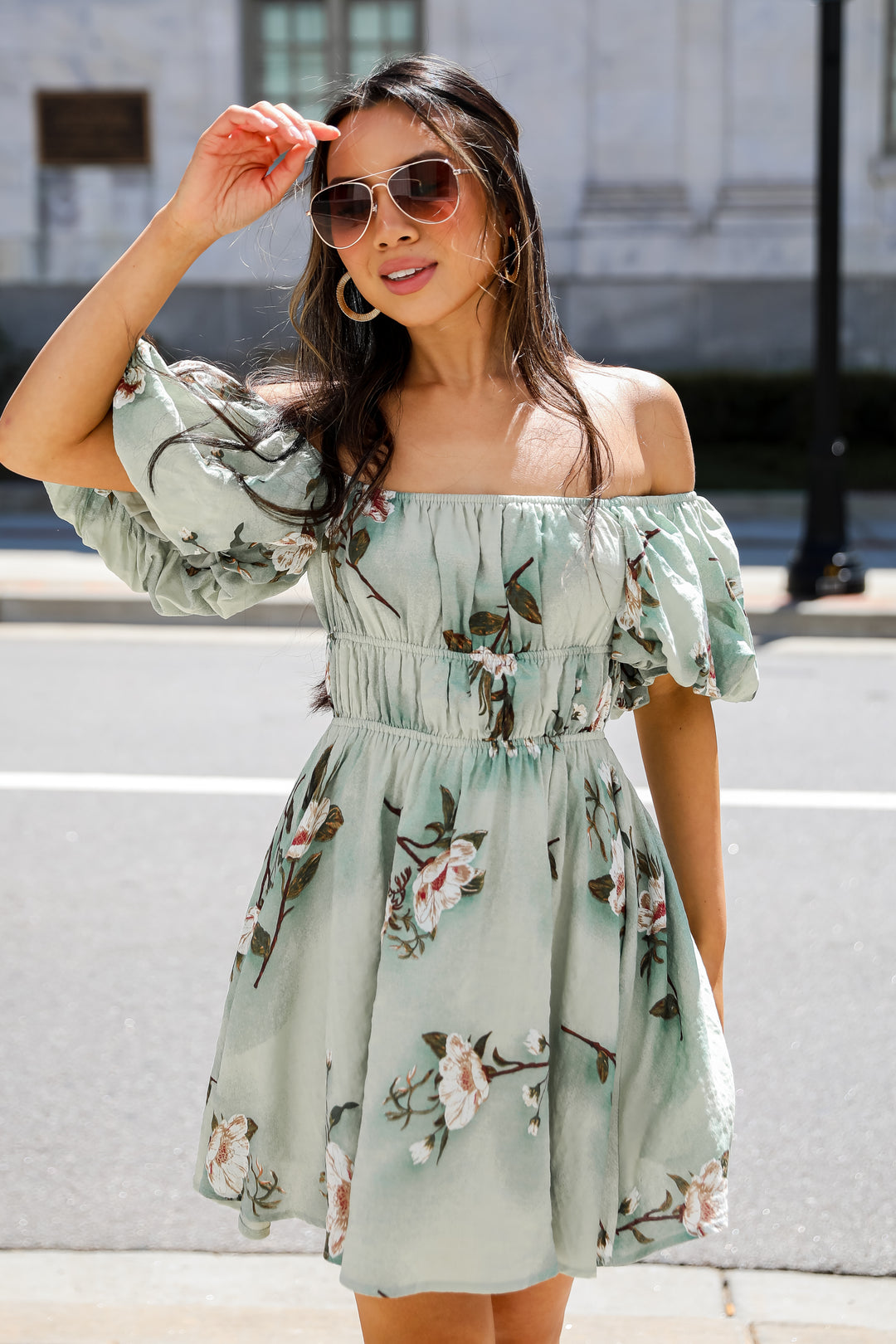 Sage Floral Mini Dress