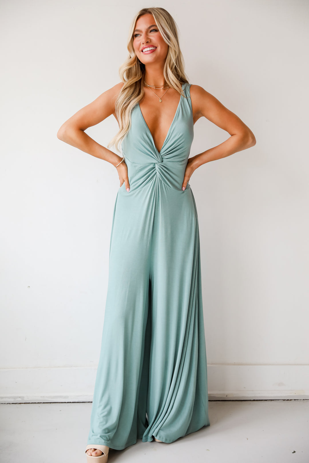 flowy Sage Jumpsuit