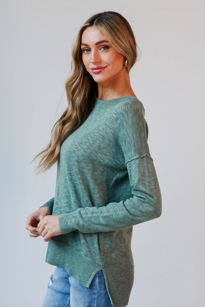 sage Lightweight Knit Sweater side view