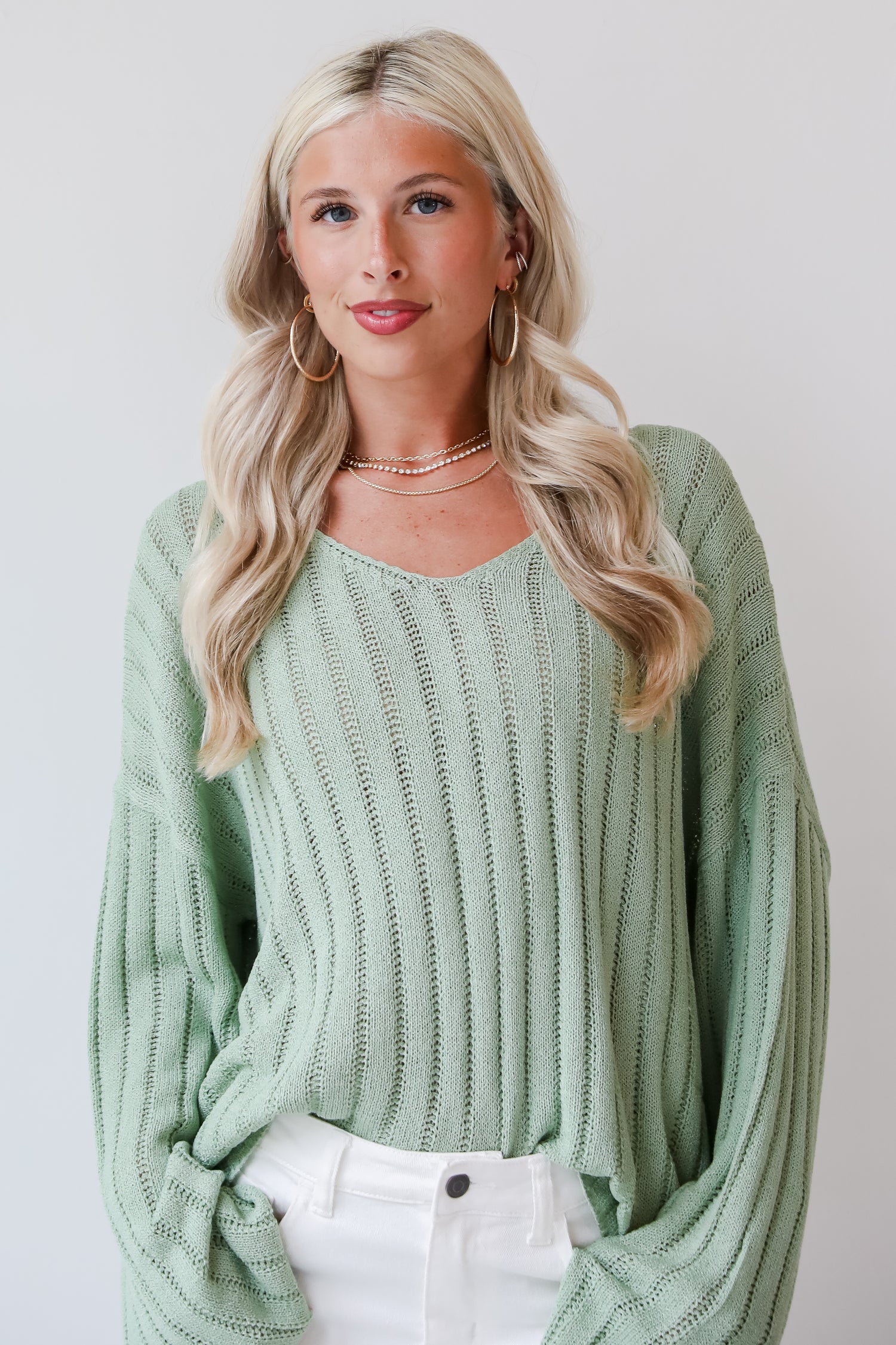 oversized Sage Lightweight Knit Top