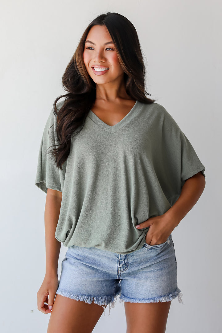 Lauren Olive Lightweight Knit Top