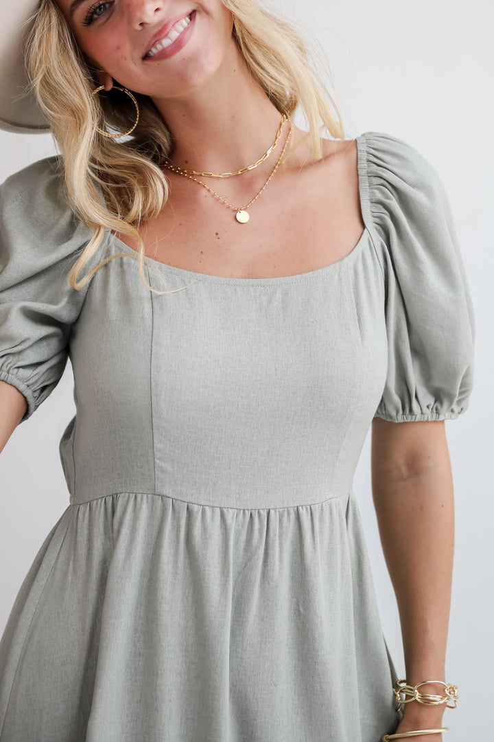 Chic Persuasion Sage Linen Midi Dress