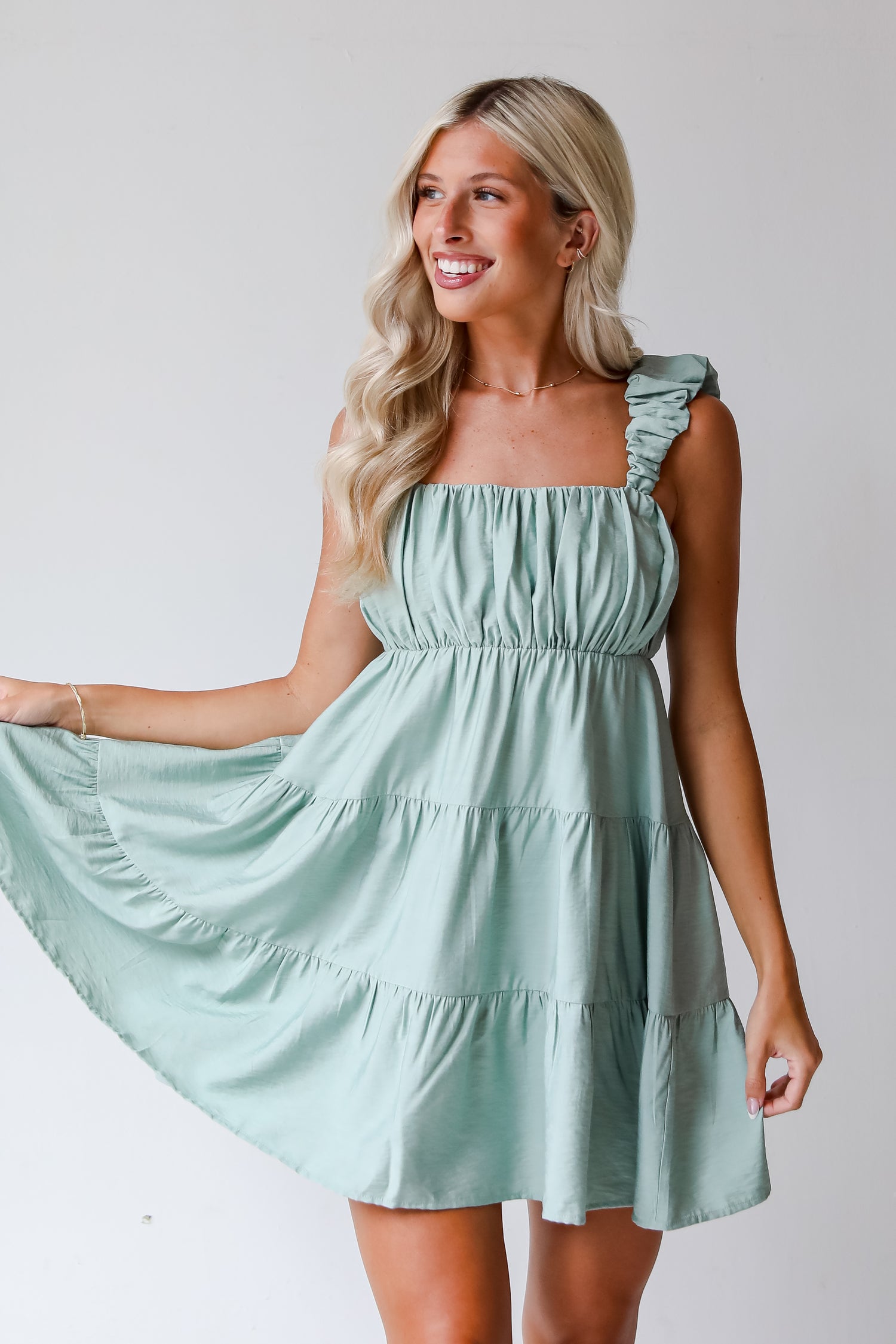 Incredibly Sweet Sage Tiered Mini Dress