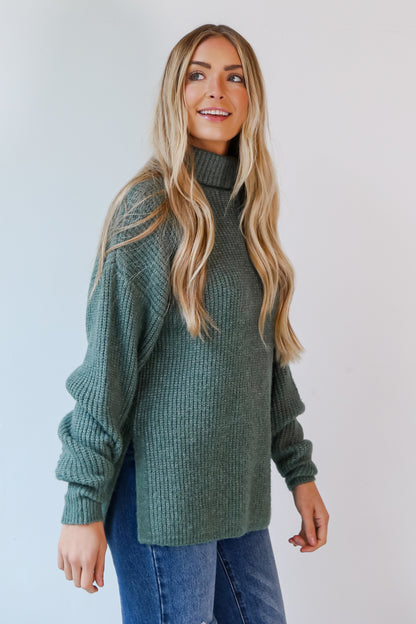 Sage Turtleneck Oversized Sweater side view