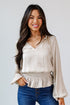 ivory Satin Peplum Blouse front view