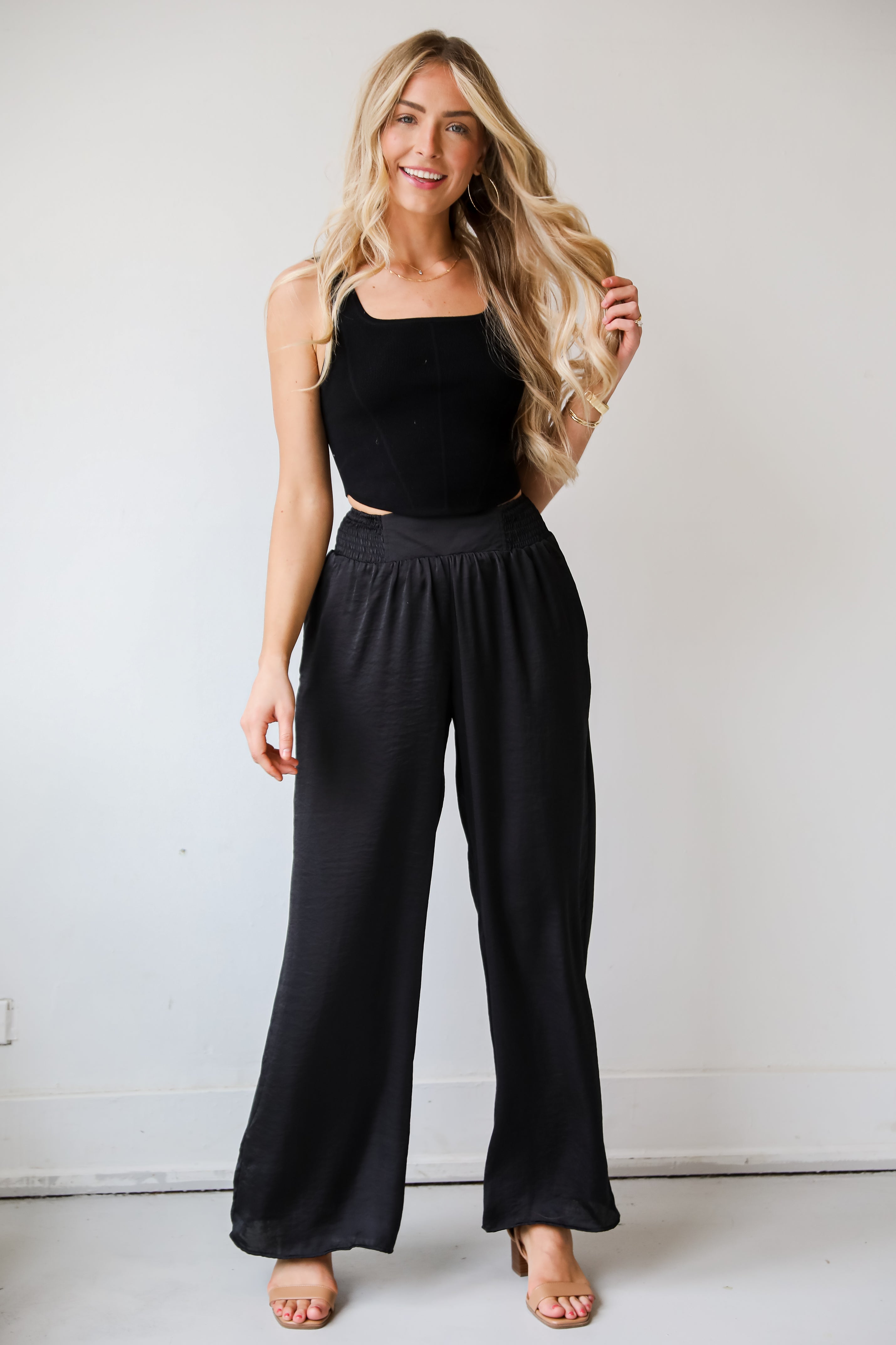 black satin pants