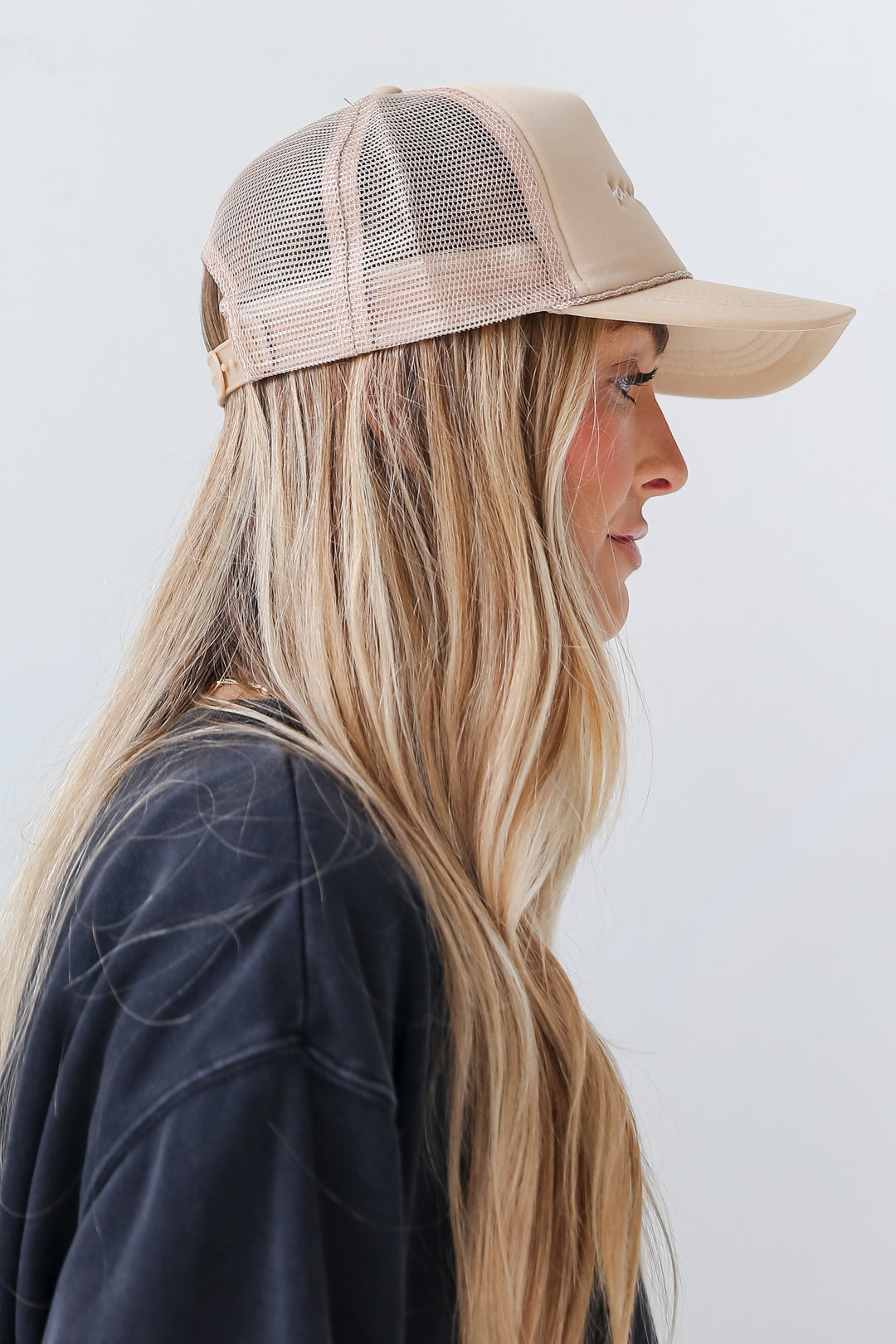 Beige Savannah Trucker Hat side view