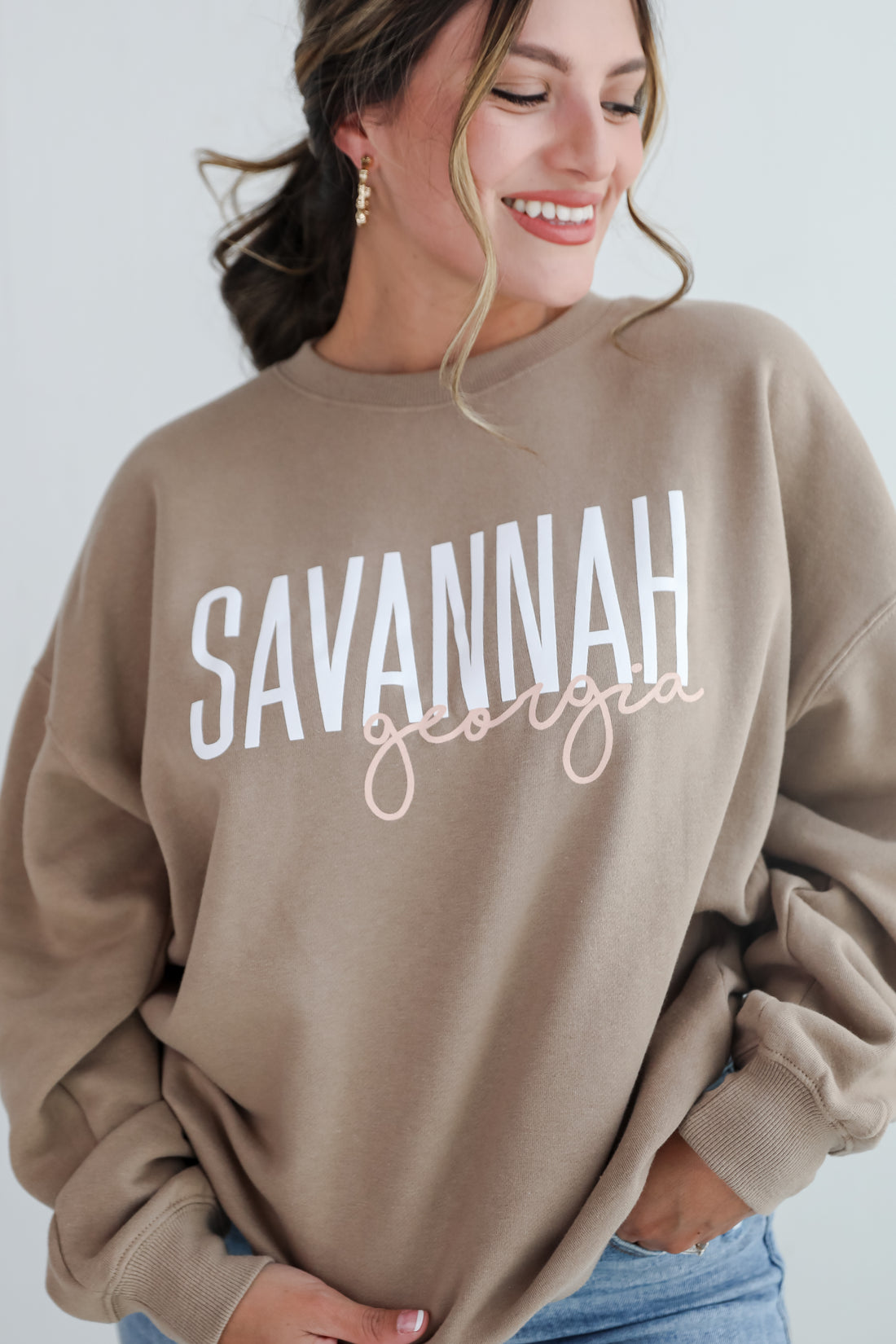 Tan Savannah Georgia Script Sweatshirt