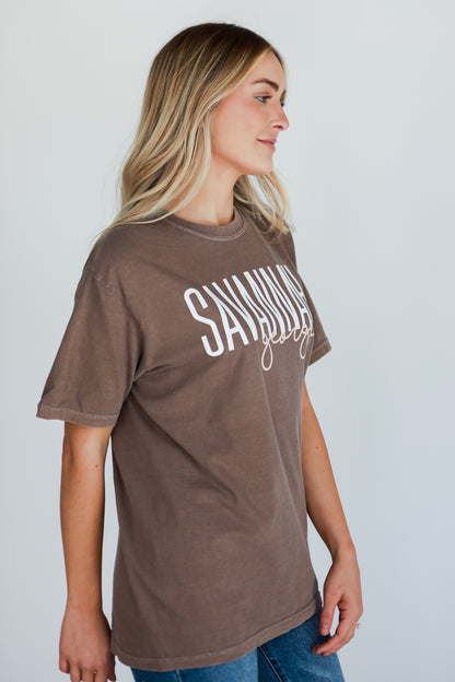 Brown Savannah Georgia Script Tee side view