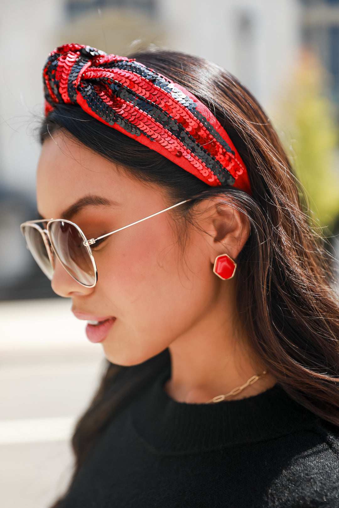 Red + Black Sequin Knotted Headband