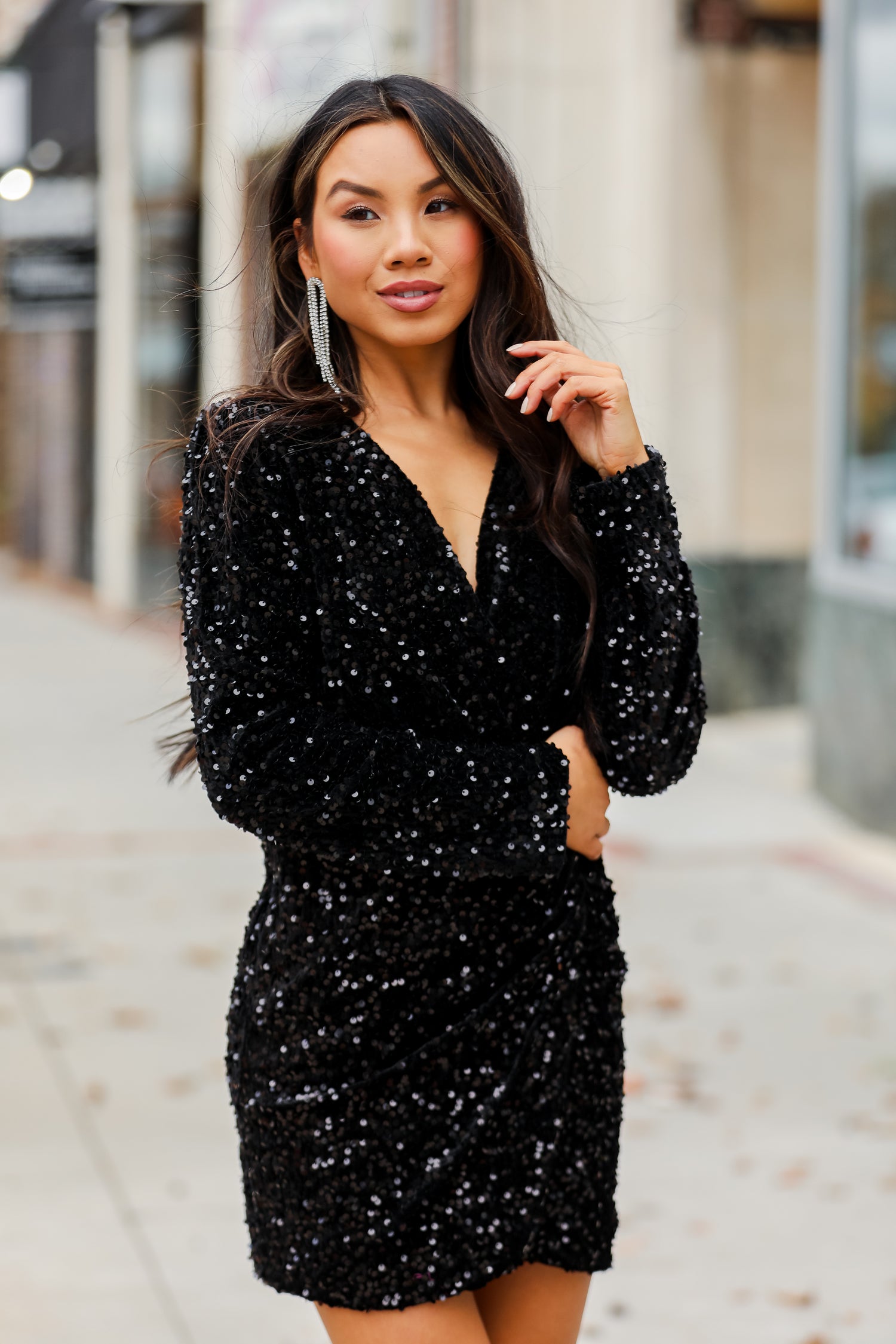 black Velvet Sequin Mini Dress