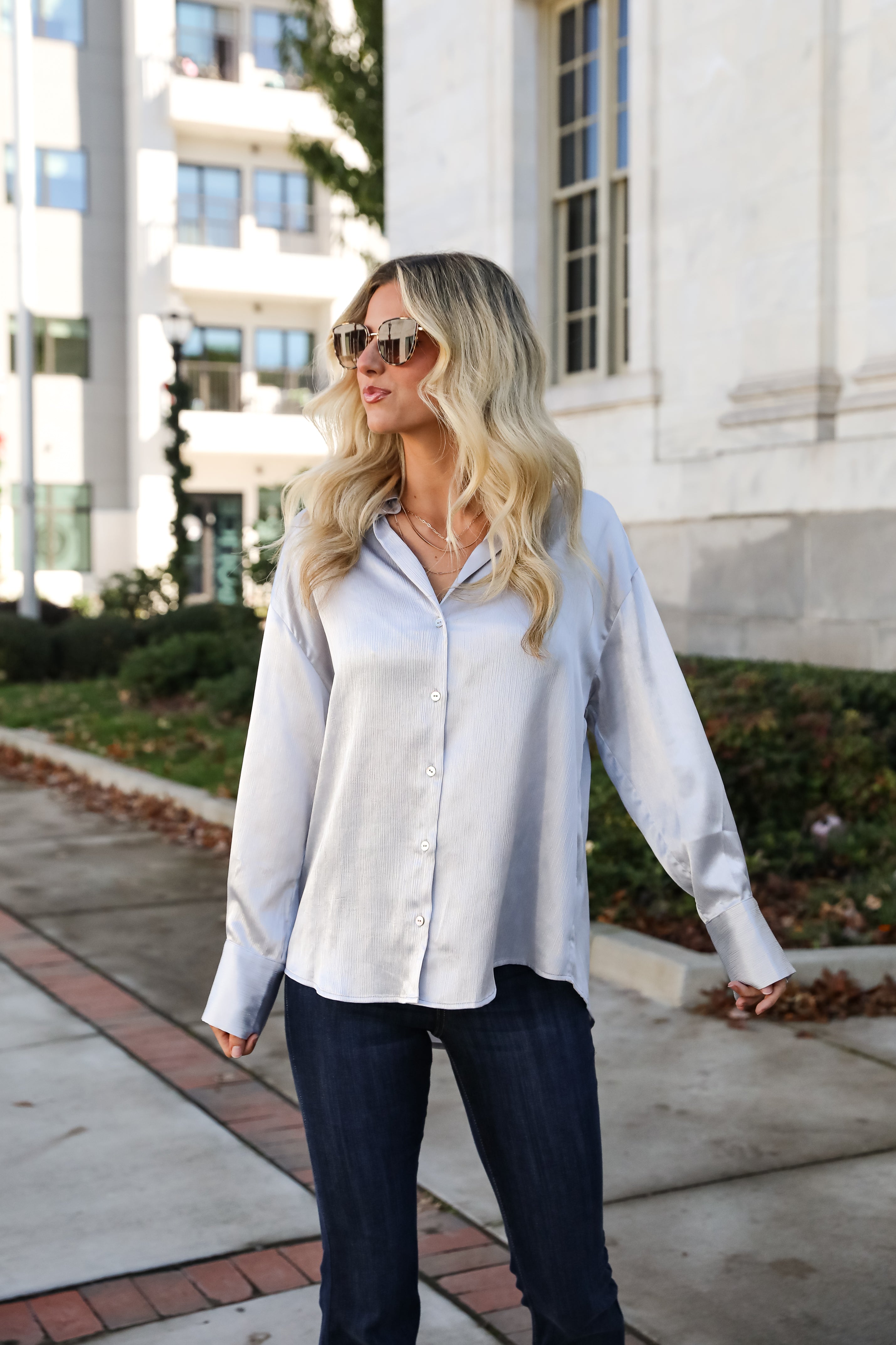 Pristine Luxury Satin Button-Up Blouse