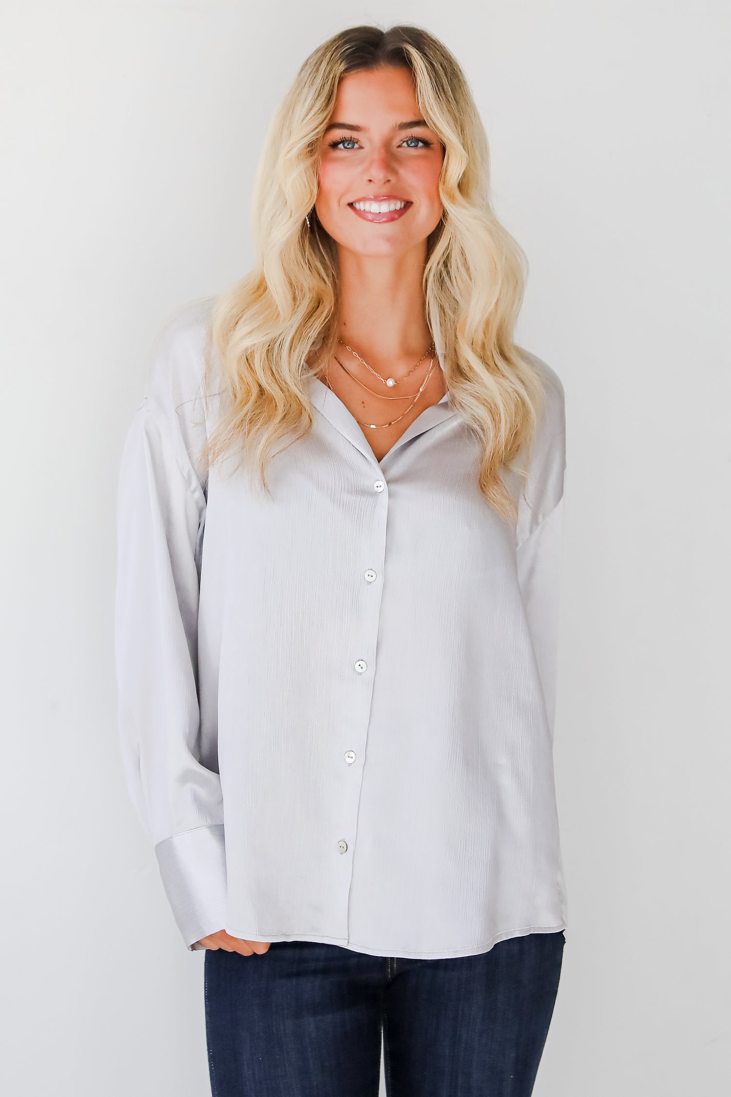 Pristine Luxury Satin Button-Up Blouse