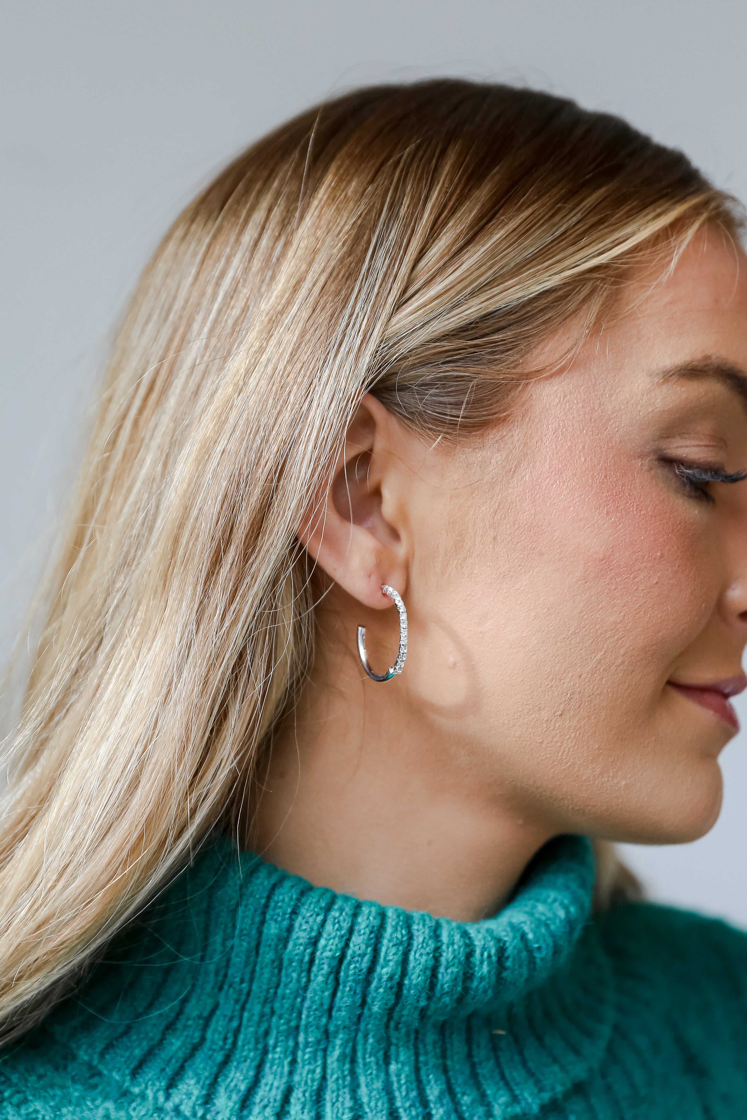 dainty silver Rhinestone Hoop Earrings