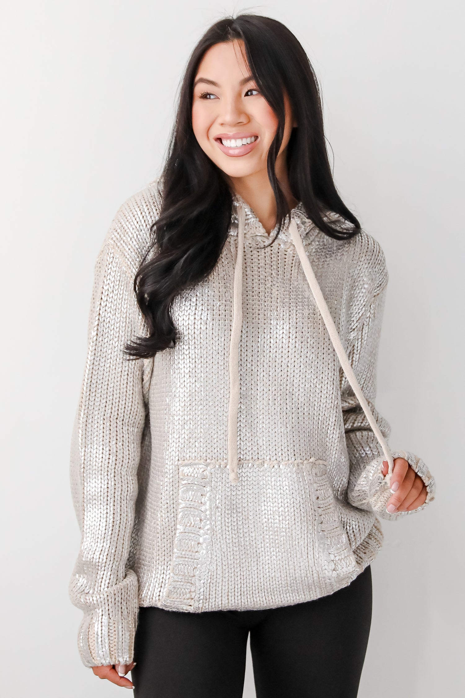 Marvelous Shine Silver Metallic Hooded Sweater