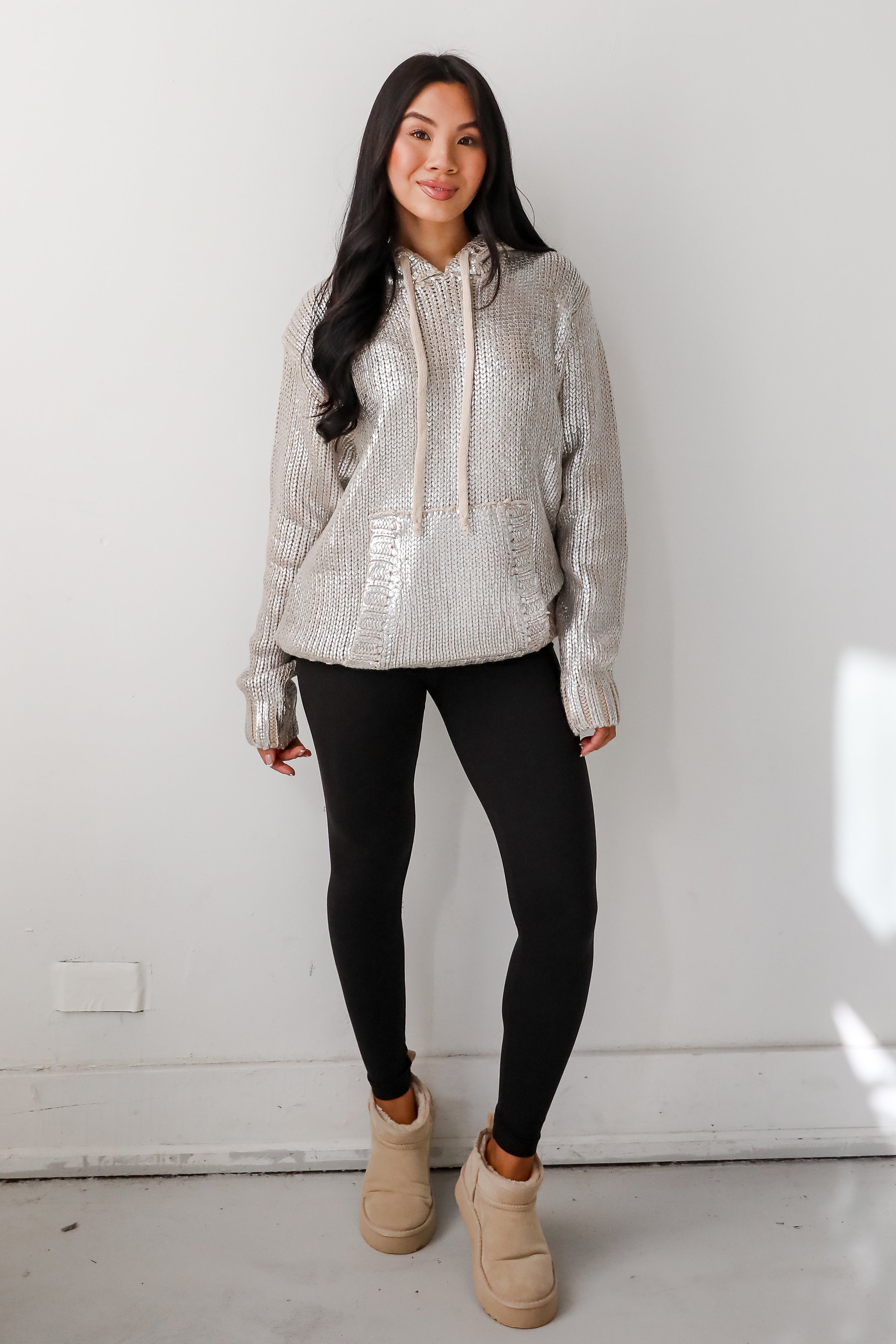 Marvelous Shine Silver Metallic Hooded Sweater