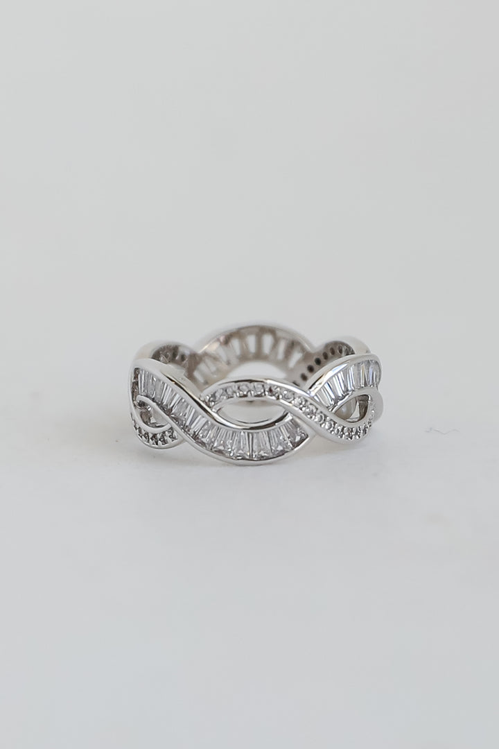 Hazel Silver Rhinestone Braided Ring