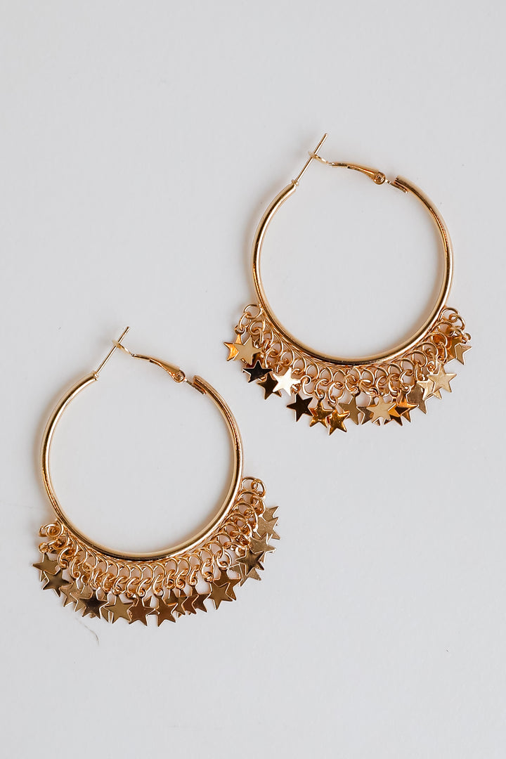 Gold Star Charm Hoop Earrings