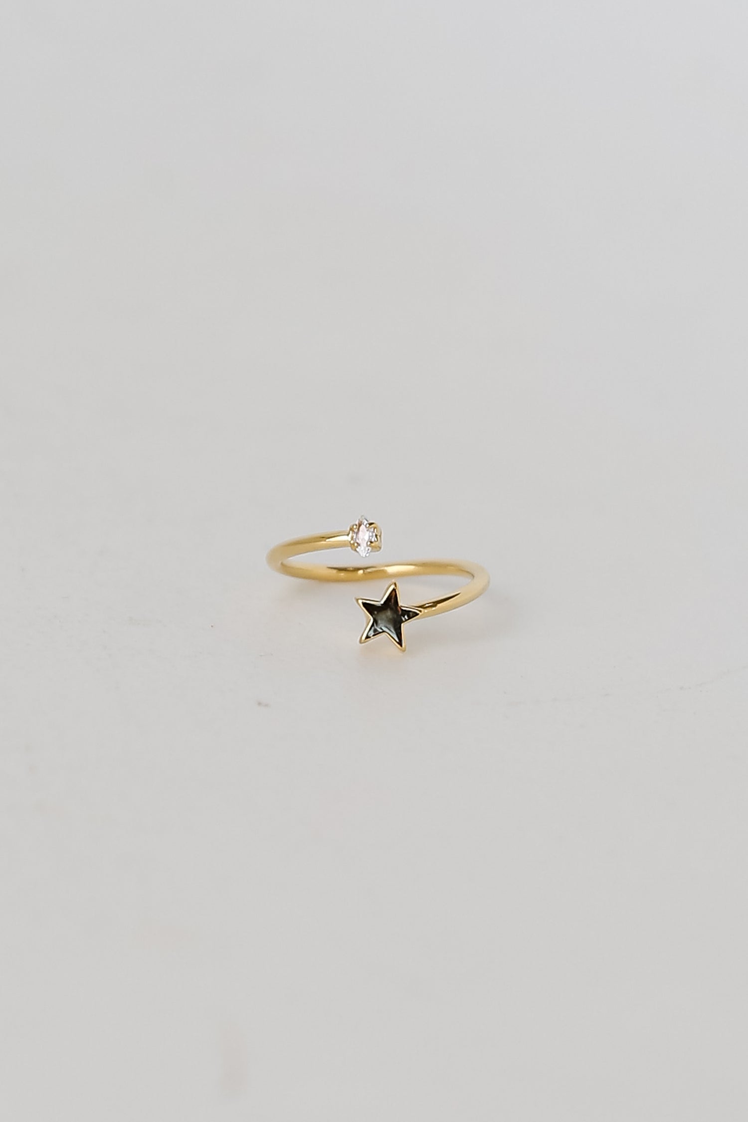 green Rhinestone Star Ring flat lay