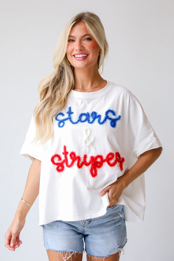 Stars & Stripes Metallic Letter Tee