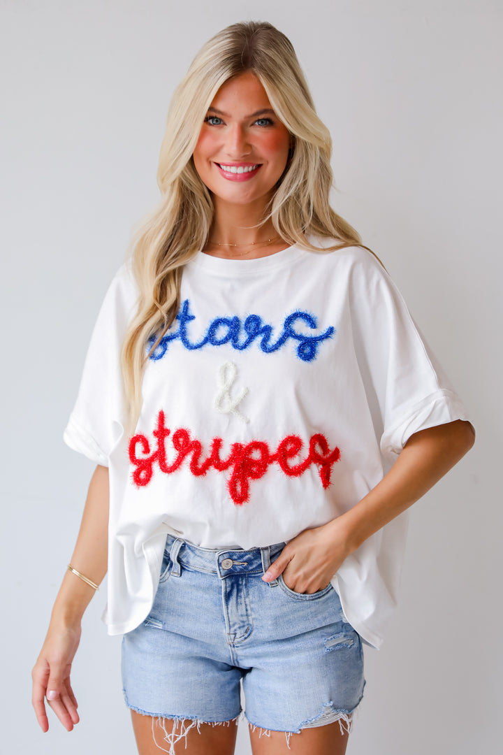 Stars & Stripes Metallic Letter Tee