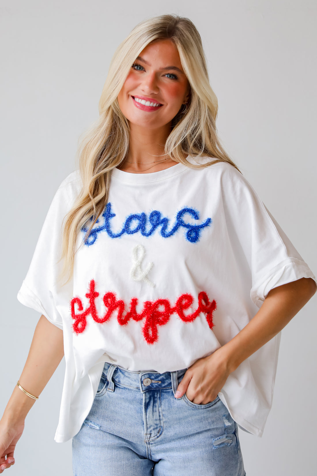 Stars &amp; Stripes Metallic Letter Tee