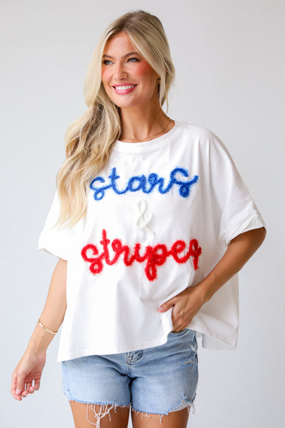 Stars &amp; Stripes Metallic Letter Tee